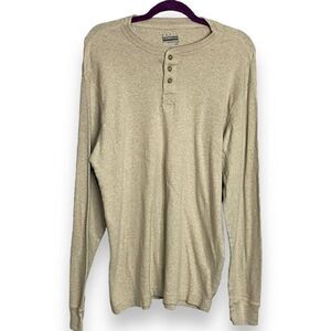Basic Editions Henley Long Sleeve T-Shirt Men's Large Oatmeal Brown Outdoor Top